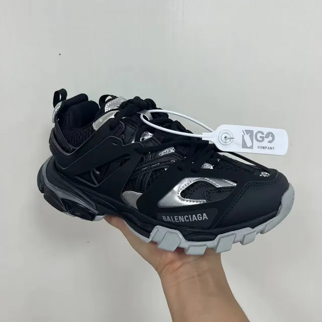 Balenciaga Black Silver Sole Layered Strap Cage Chunky Sneakers 4
