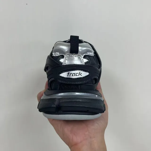 Balenciaga Black Silver Sole Layered Strap Cage Chunky Sneakers 5
