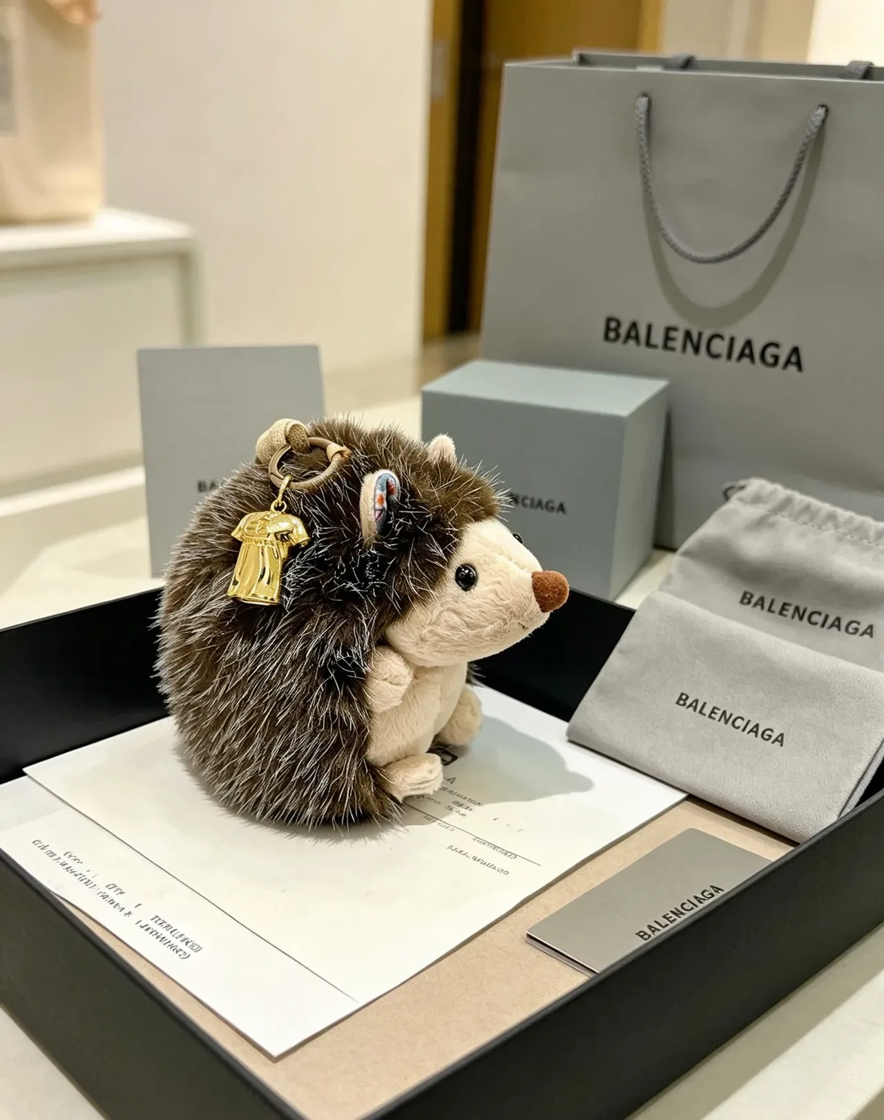 Balenciaga Brown Gold Plush Hedgehog Faux Fur Crossbody Bag 2