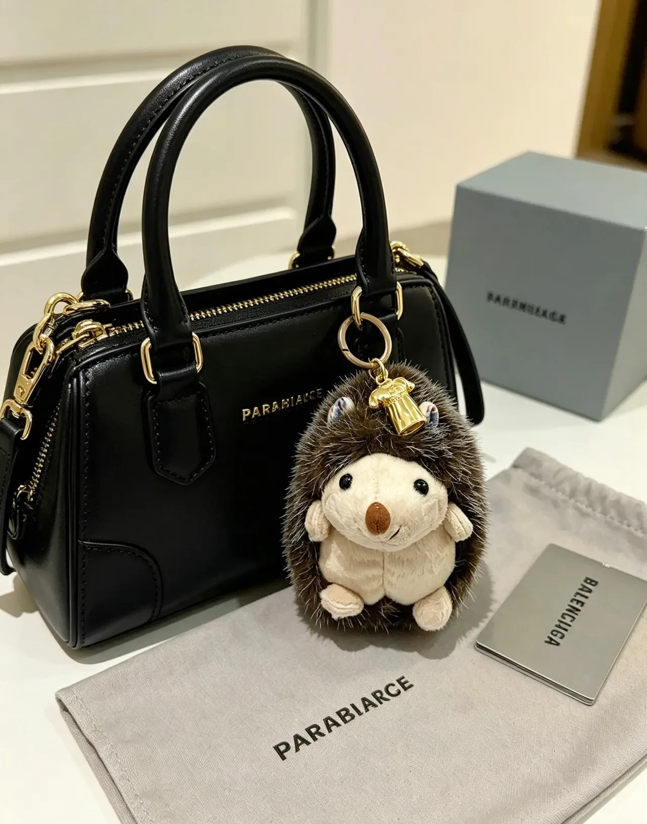 Balenciaga Brown Gold Plush Hedgehog Faux Fur Crossbody Bag 8