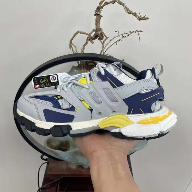 Balenciaga Defender Gray Navy Yellow Chunky Sneakers 6