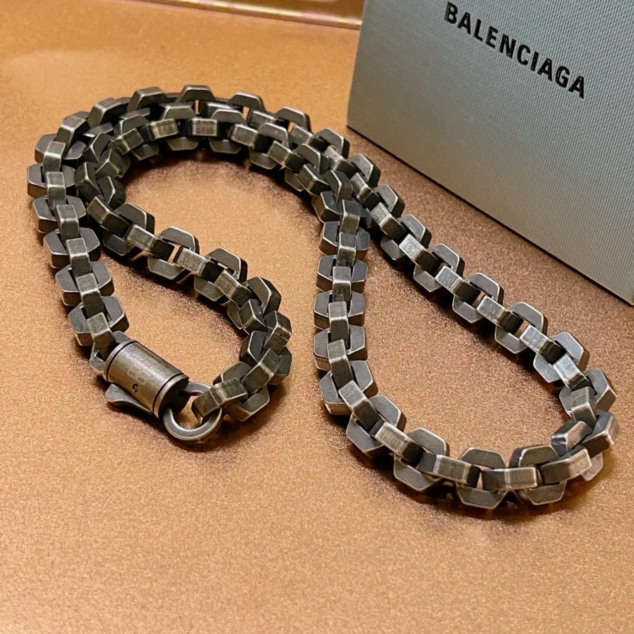 Balenciaga Geometric Link Oxidized Metal Necklace 2