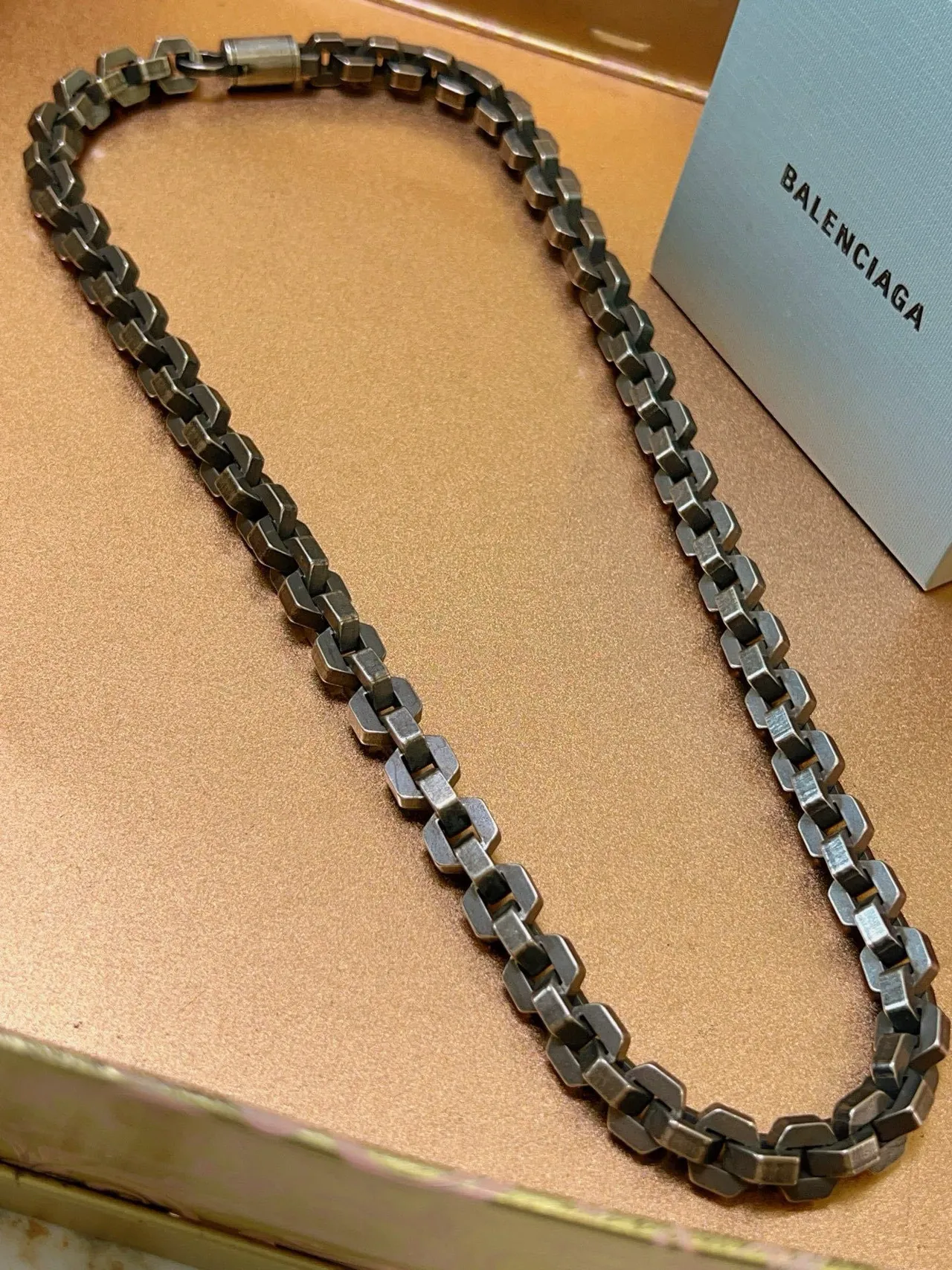 Balenciaga Geometric Link Oxidized Metal Necklace 3