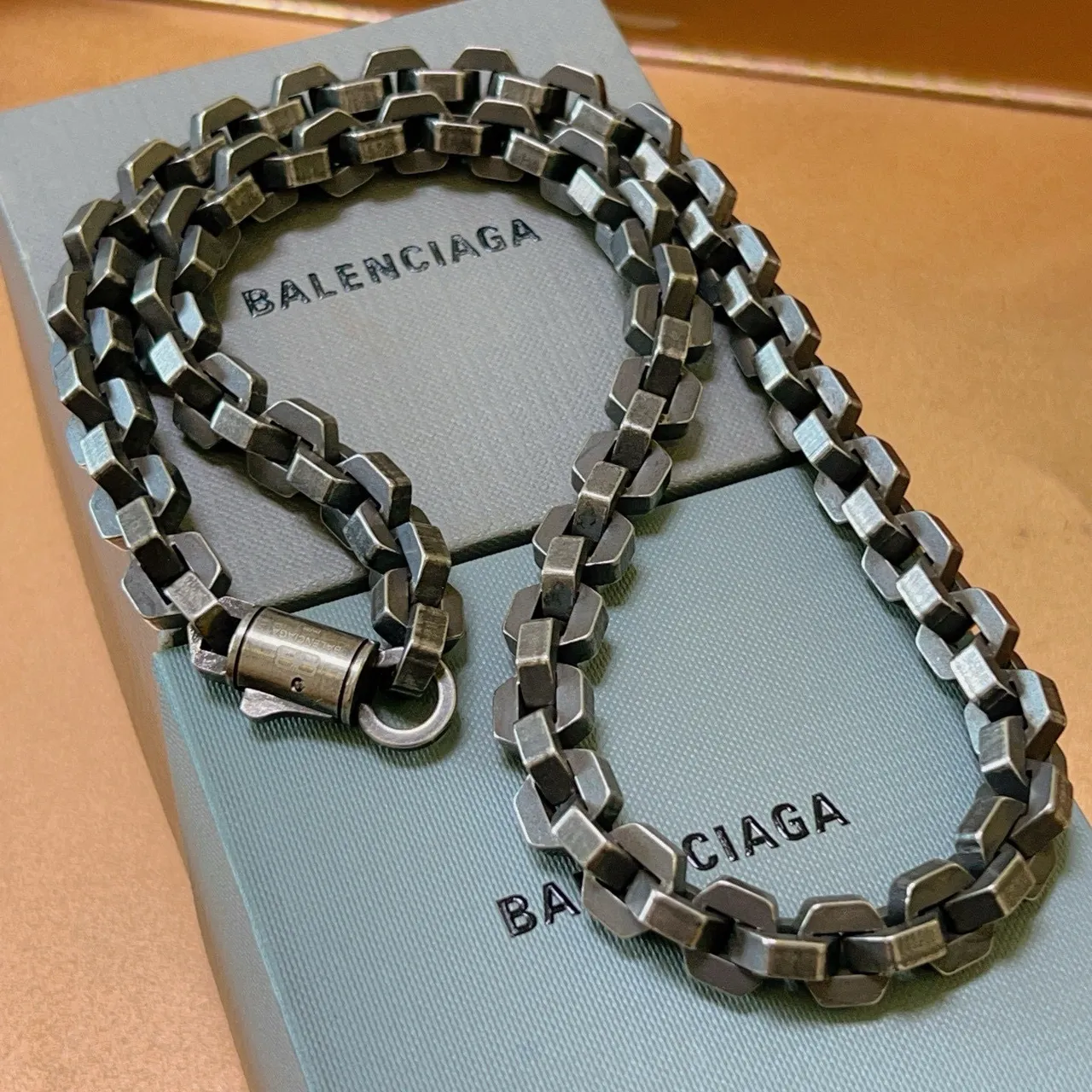 Balenciaga Geometric Link Oxidized Metal Necklace 6
