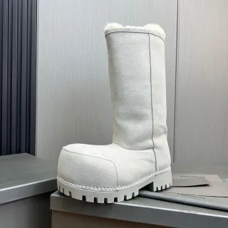 Balenciaga Le Cagole Gray White Oversized Platform Shearling-Lined Cuff Knee Boots