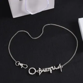 Balenciaga Logo Chain Necklace Silver Curb Stamped Logotype Pendant Necklace