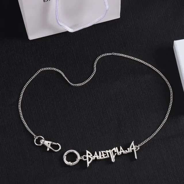 Collier Balenciaga Logo Chaîne Argent Curb Estampée Logotype Pendentif 1