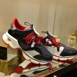 Balenciaga أزرق بحري أحمر قاعدة منحوتة متعدد المواد العلوية حذاء رياضي سميك