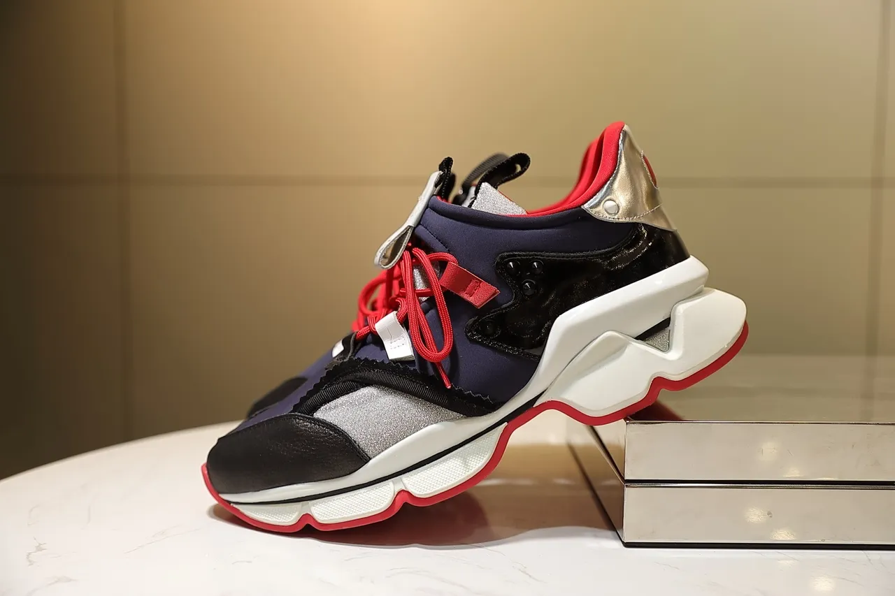 Balenciaga أزرق بحري أحمر قاعدة منحوتة متعدد المواد العلوية حذاء رياضي سميك 3