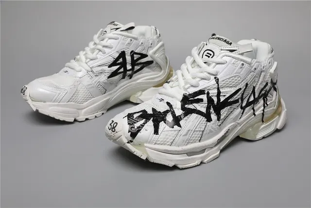 Balenciaga Runner White Graffiti Logo Chunky Sneakers 5