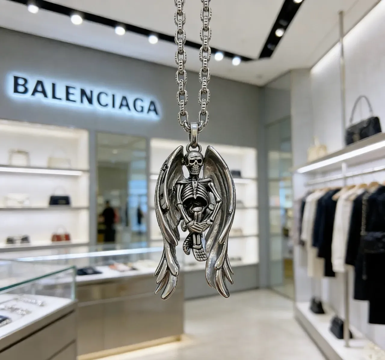 Balenciaga Collier Pendentif Ange Squelettique Argent 7