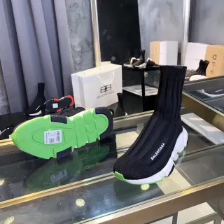Balenciaga Speed Trainer أسود أبيض نيون أخضر حذاء رياضي سميك