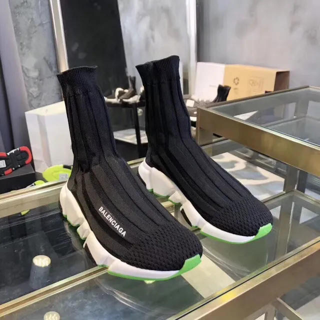 Balenciaga Speed Trainer Chaussures Noires Blanches Vert Néon Épaisses 2