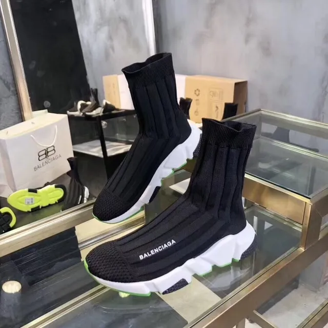 Balenciaga Speed Trainer Chaussures Noires Blanches Vert Néon Épaisses 3