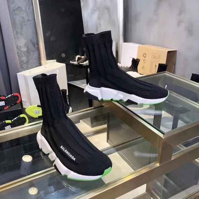 Balenciaga Speed Trainer Chaussures Noires Blanches Vert Néon Épaisses 4