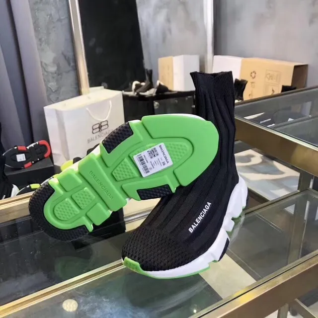 Balenciaga Speed Trainer Chaussures Noires Blanches Vert Néon Épaisses 5