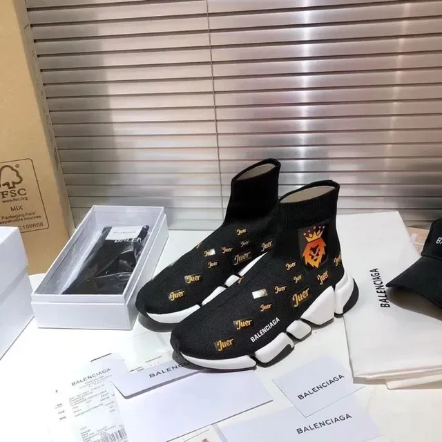 Balenciaga Speed Trainer Noir Blanc Ajuste Chaussette Tricot Supérieur Semelle Sculptée Multicouche Sneakers Lifestyle 4