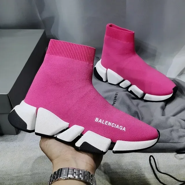 Balenciaga Speed Trainer أحذية رياضية تريكو وردية أسلوب حياة 4