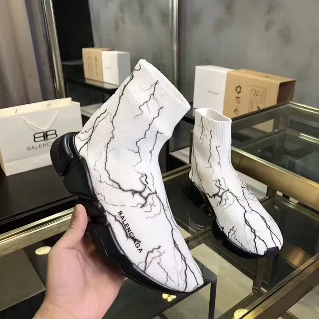 Balenciaga Speed Trainer White Marble Crack حذاء أسلوب حياة 2