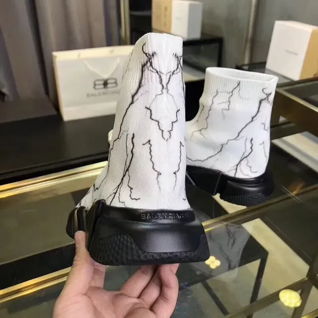 Balenciaga Speed Trainer White Marble Crack حذاء أسلوب حياة 3