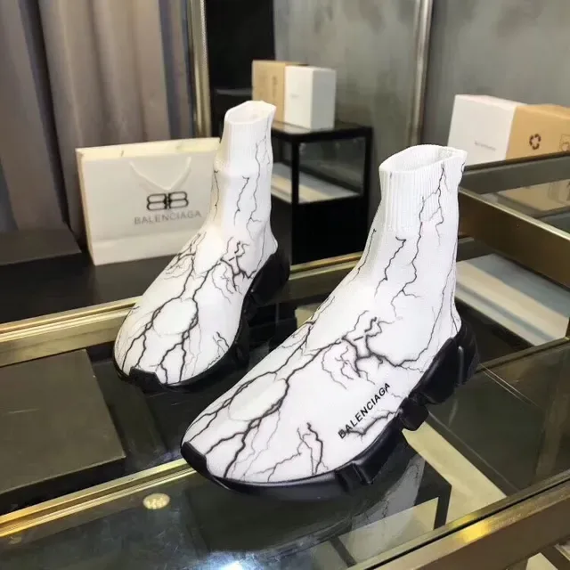Balenciaga Speed Trainer White Marble Crack حذاء أسلوب حياة 4