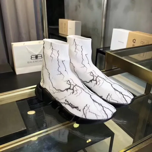Balenciaga Speed Trainer White Marble Crack حذاء أسلوب حياة 5