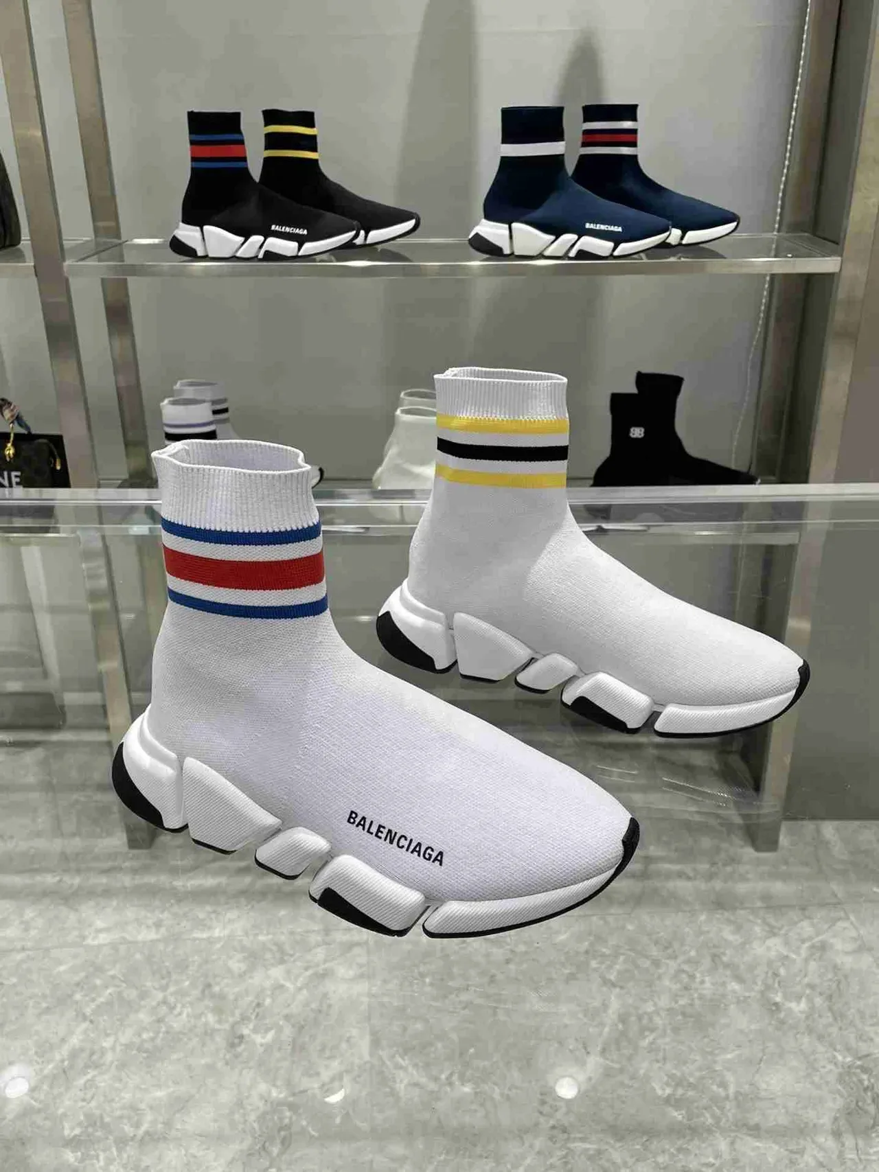 Balenciaga Speed Trainer أبيض متعدد الألوان كم مقصوص أحذية رياضية نمط حياة 1