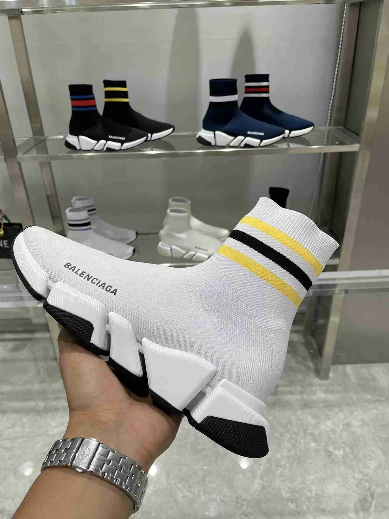 Balenciaga Speed Trainer أبيض متعدد الألوان كم مقصوص أحذية رياضية نمط حياة 4
