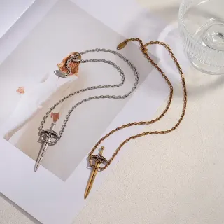 Balenciaga Sword Pendant Necklace Silver and Gold Necklaces