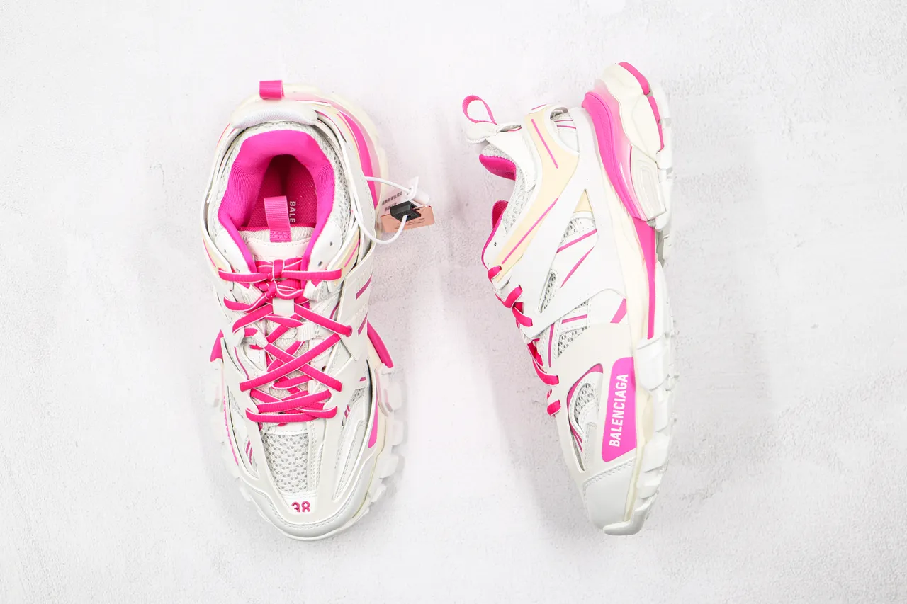 Balenciaga Track Trainer Tênis Chunky brancos e rosa 8