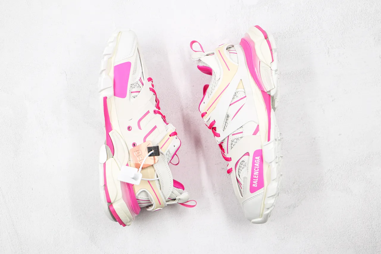 Balenciaga Track Trainer Tênis Chunky brancos e rosa 9