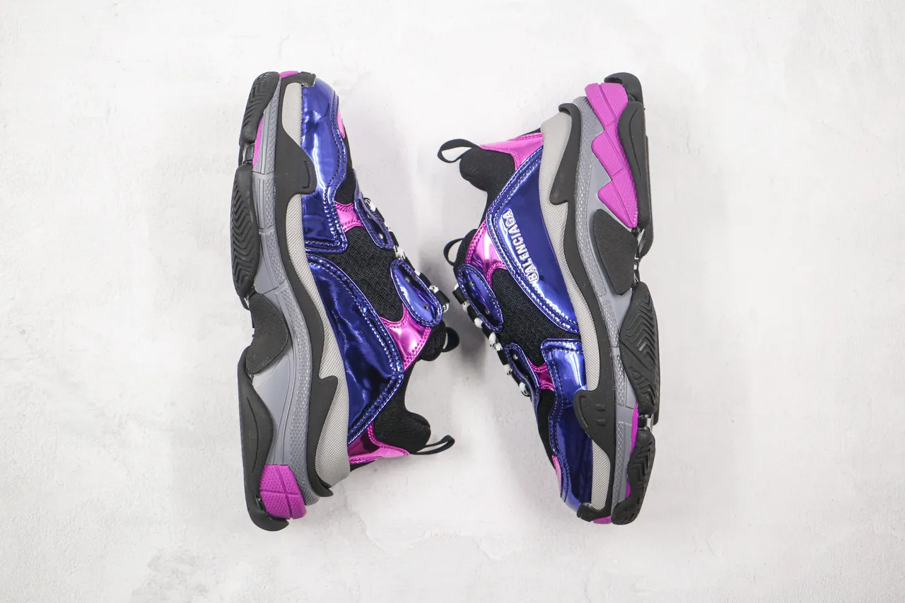 Balenciaga Triple S Chaussures Chunky Violet et Rose en Cuir Patent 3