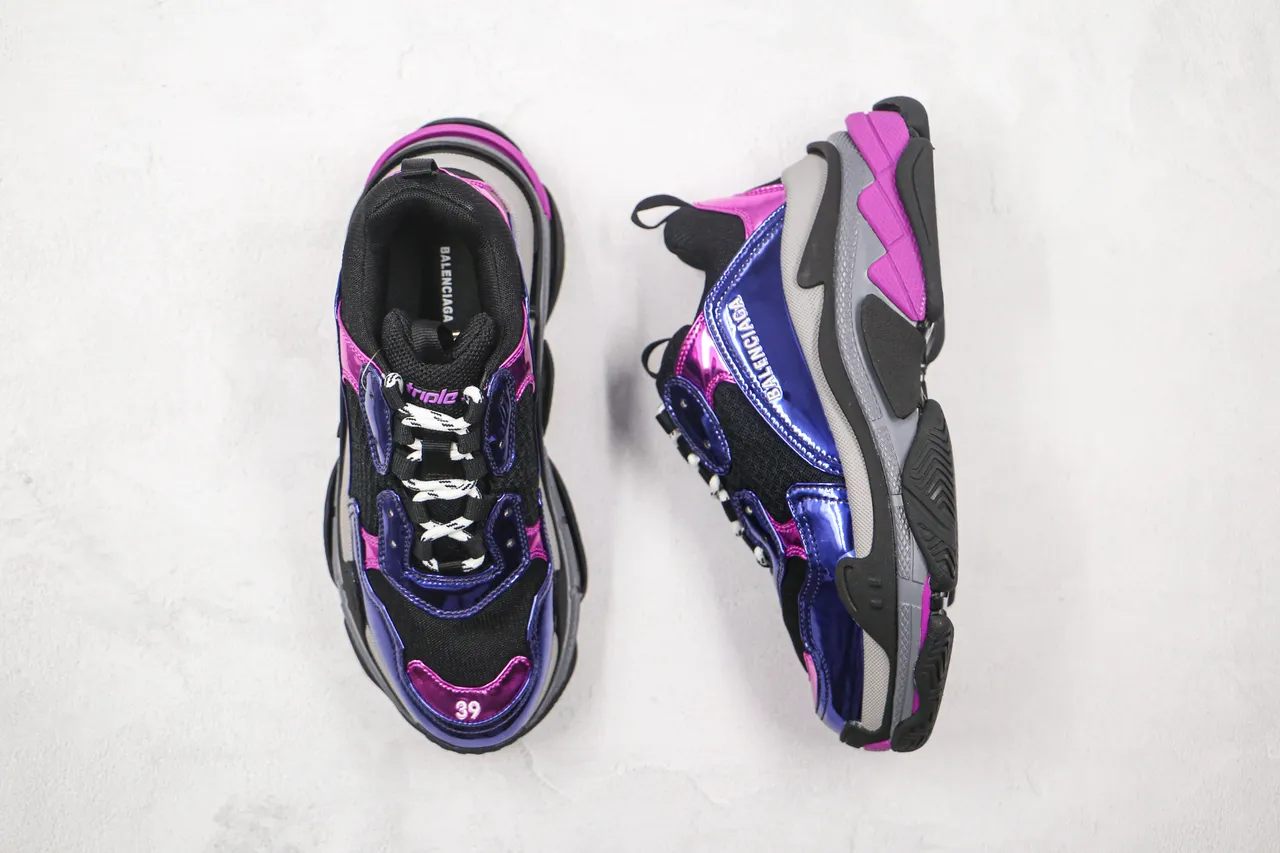 Balenciaga Triple S Chaussures Chunky Violet et Rose en Cuir Patent 4