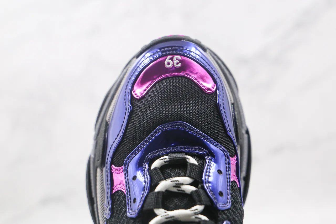 Balenciaga Triple S Chaussures Chunky Violet et Rose en Cuir Patent 7