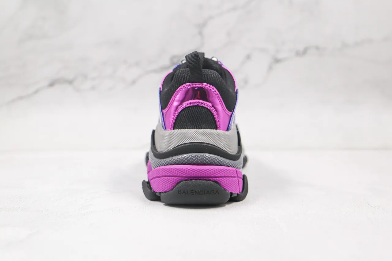 Balenciaga Triple S Chaussures Chunky Violet et Rose en Cuir Patent 10