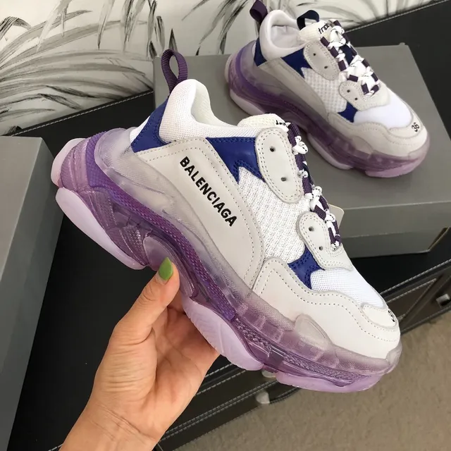 Balenciaga Triple S Runner Tênis chunky brancos marinhos translúcidos roxos 3