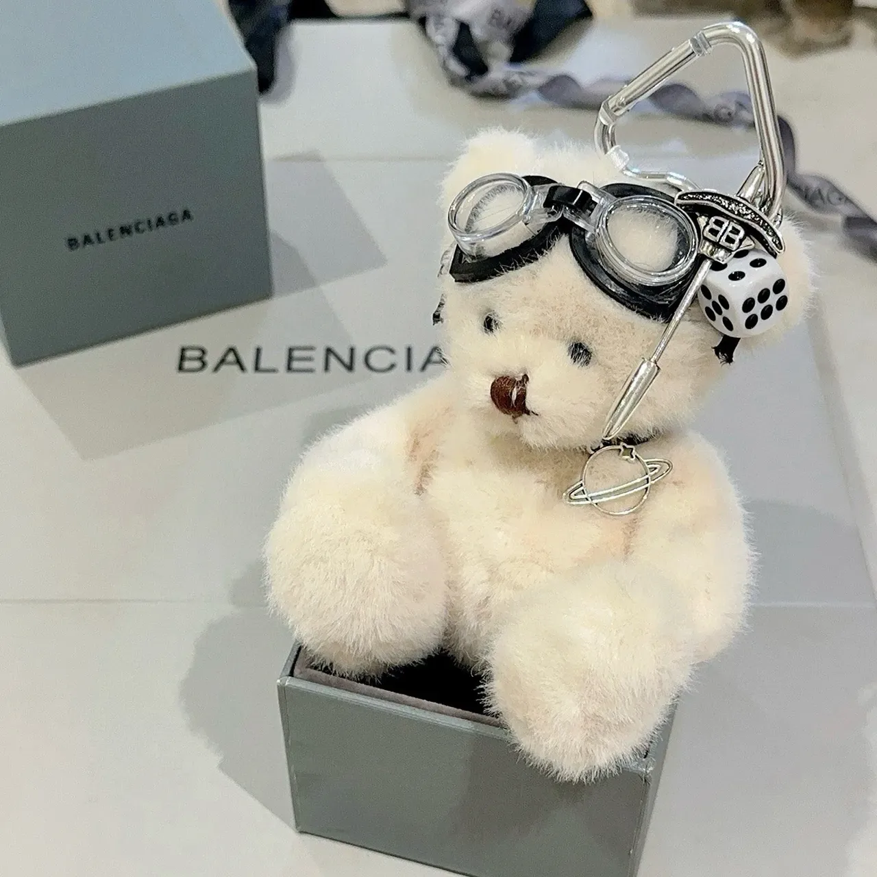 Balenciaga White Black Plush Teddy Bear Goggle-Accented Handbag 2