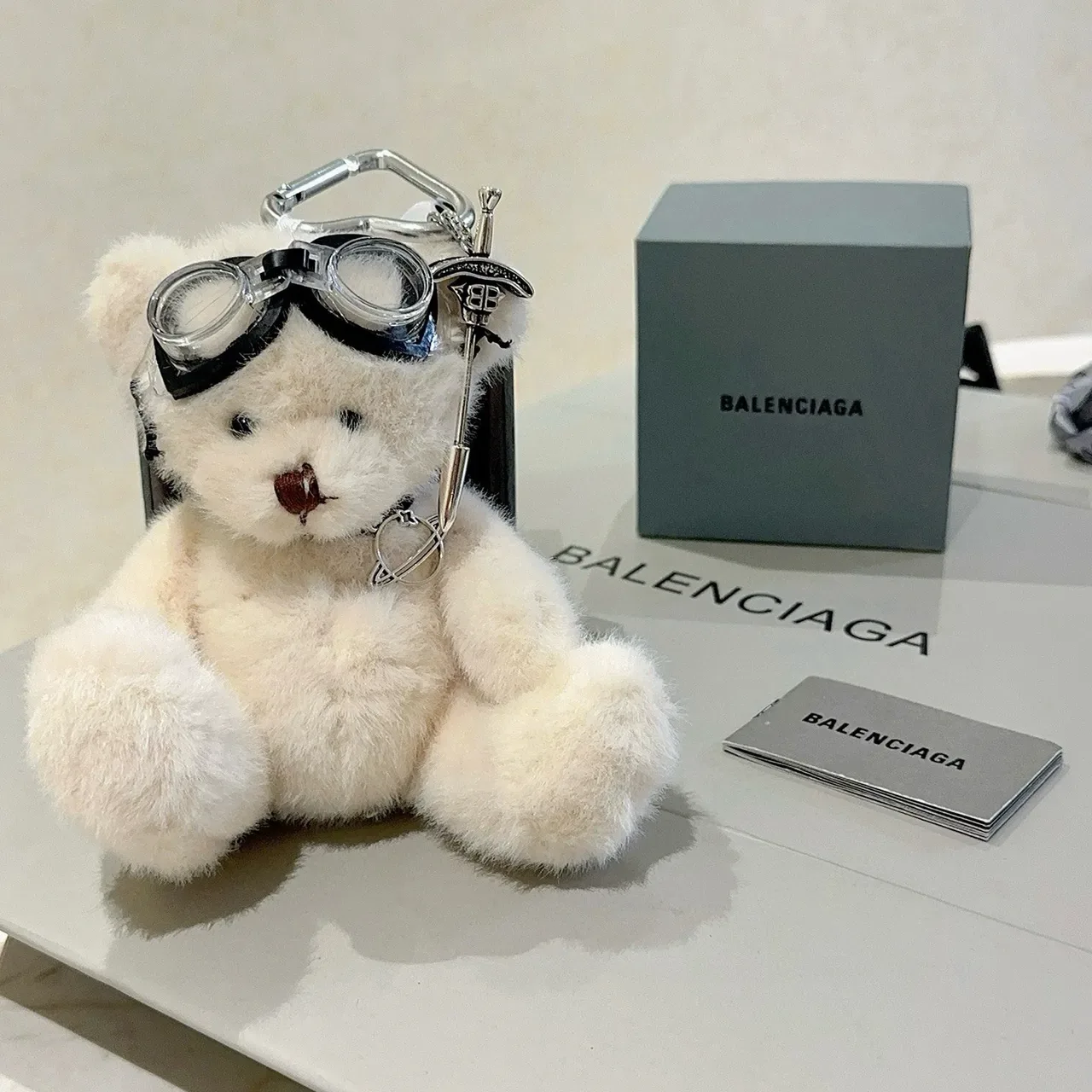 Balenciaga White Black Plush Teddy Bear Goggle-Accented Handbag 5