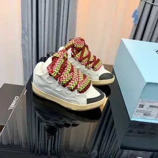 Balenciaga أبيض متعدد الألوان كعب سميك مصمم حبل منسوج أربطة حذاء أسلوب حياة