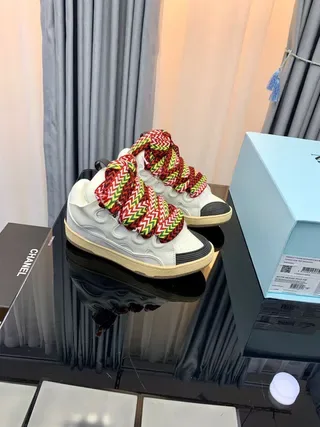 Balenciaga أبيض متعدد الألوان كعب سميك مصمم حبل منسوج أربطة حذاء أسلوب حياة 1