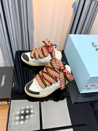 Balenciaga أبيض متعدد الألوان كعب سميك مصمم حبل منسوج أربطة حذاء أسلوب حياة 4