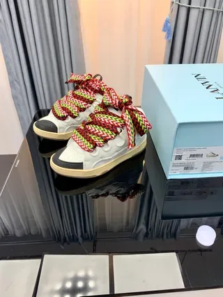 Balenciaga أبيض متعدد الألوان كعب سميك مصمم حبل منسوج أربطة حذاء أسلوب حياة 5