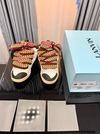 Balenciaga أبيض متعدد الألوان كعب سميك مصمم حبل منسوج أربطة حذاء أسلوب حياة 7