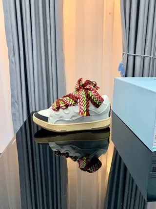 Balenciaga أبيض متعدد الألوان كعب سميك مصمم حبل منسوج أربطة حذاء أسلوب حياة 9