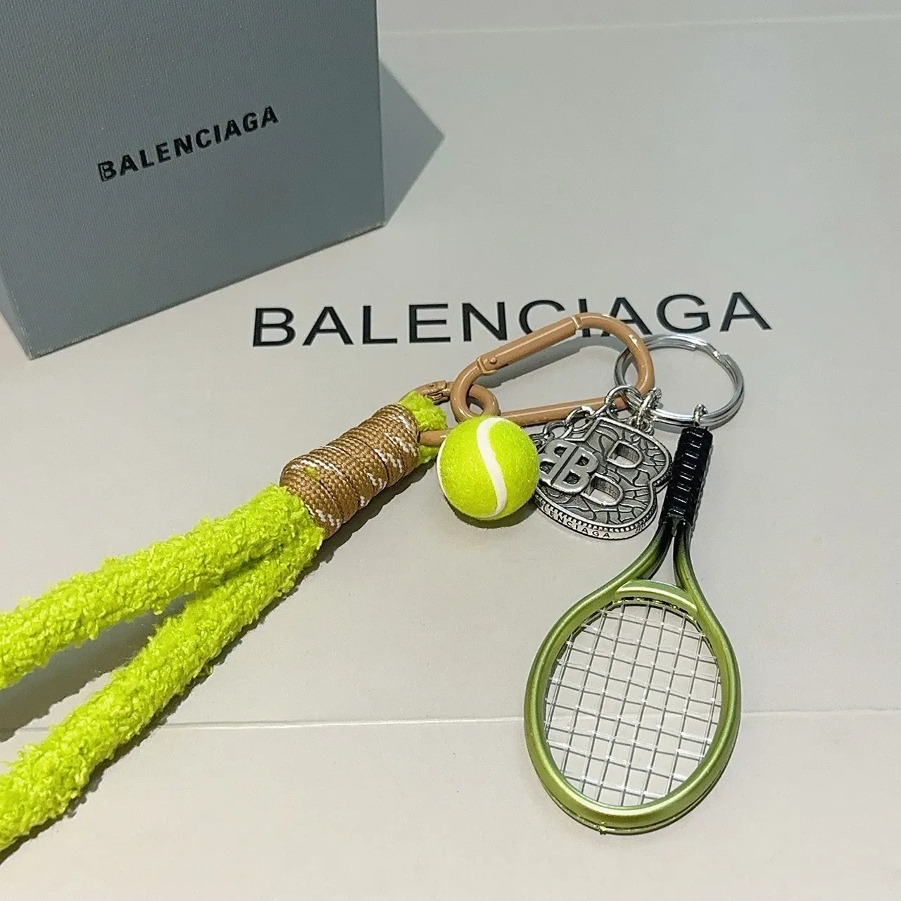 Balenciaga Yellow Green Tennis-Themed Fuzzy-Textured Strap Jewelry 3