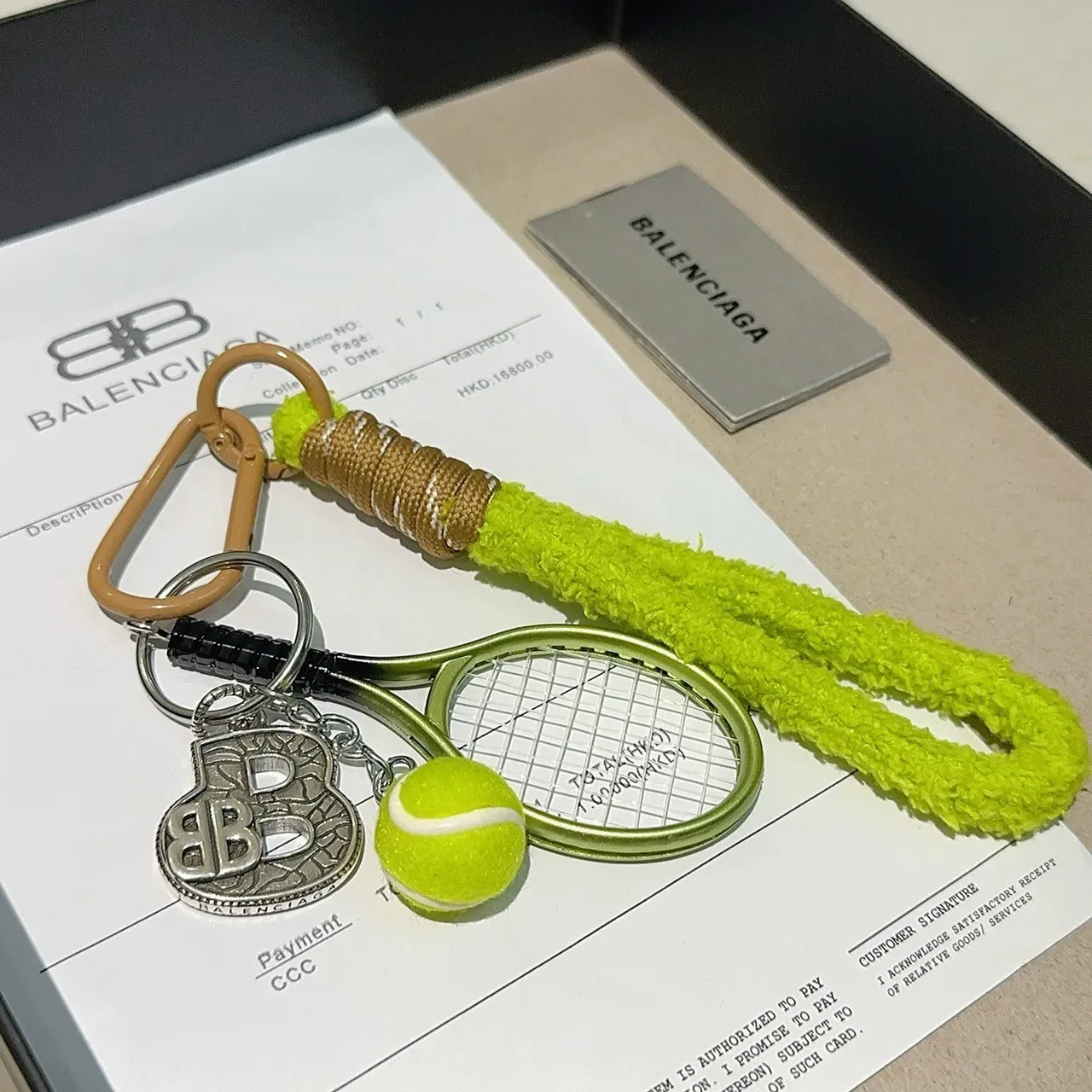 Balenciaga Yellow Green Tennis-Themed Fuzzy-Textured Strap Jewelry 4