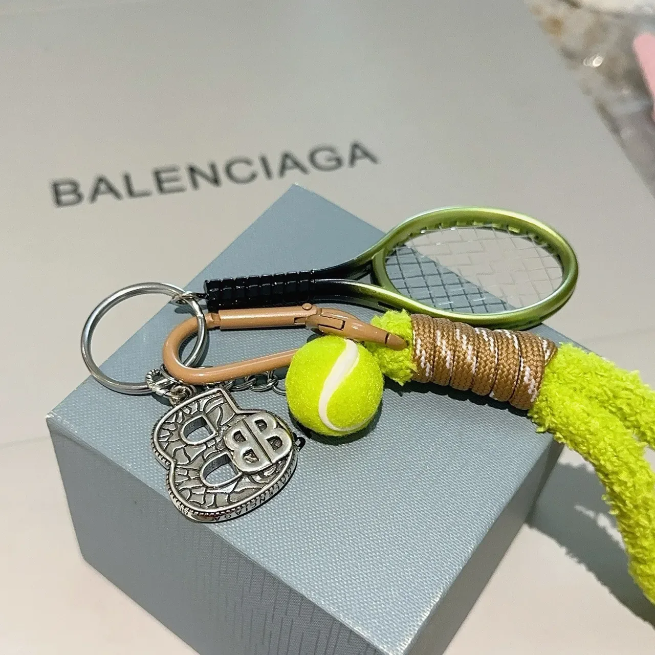 Balenciaga Yellow Green Tennis-Themed Fuzzy-Textured Strap Jewelry 5