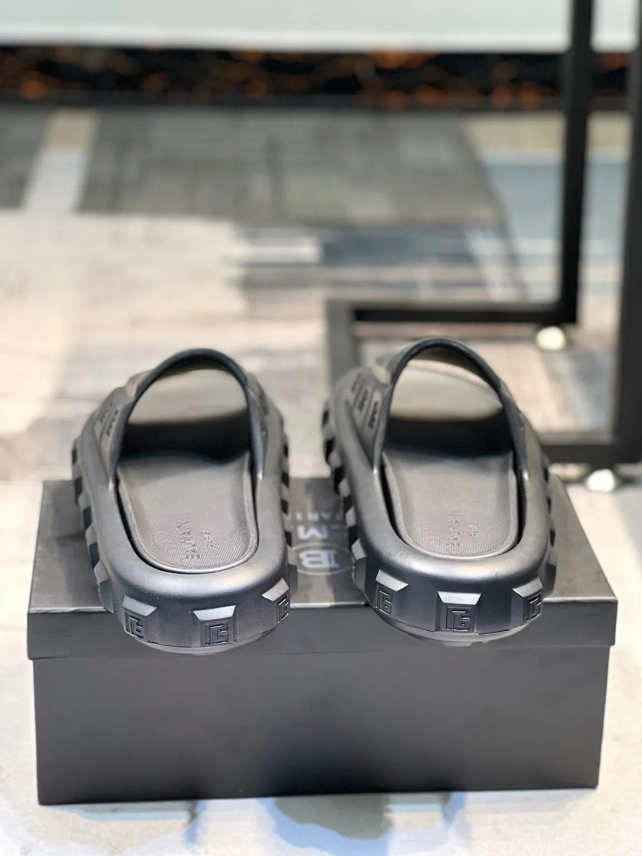 Balmain B-Bold Black Molded Monogram Slide Slipper 2