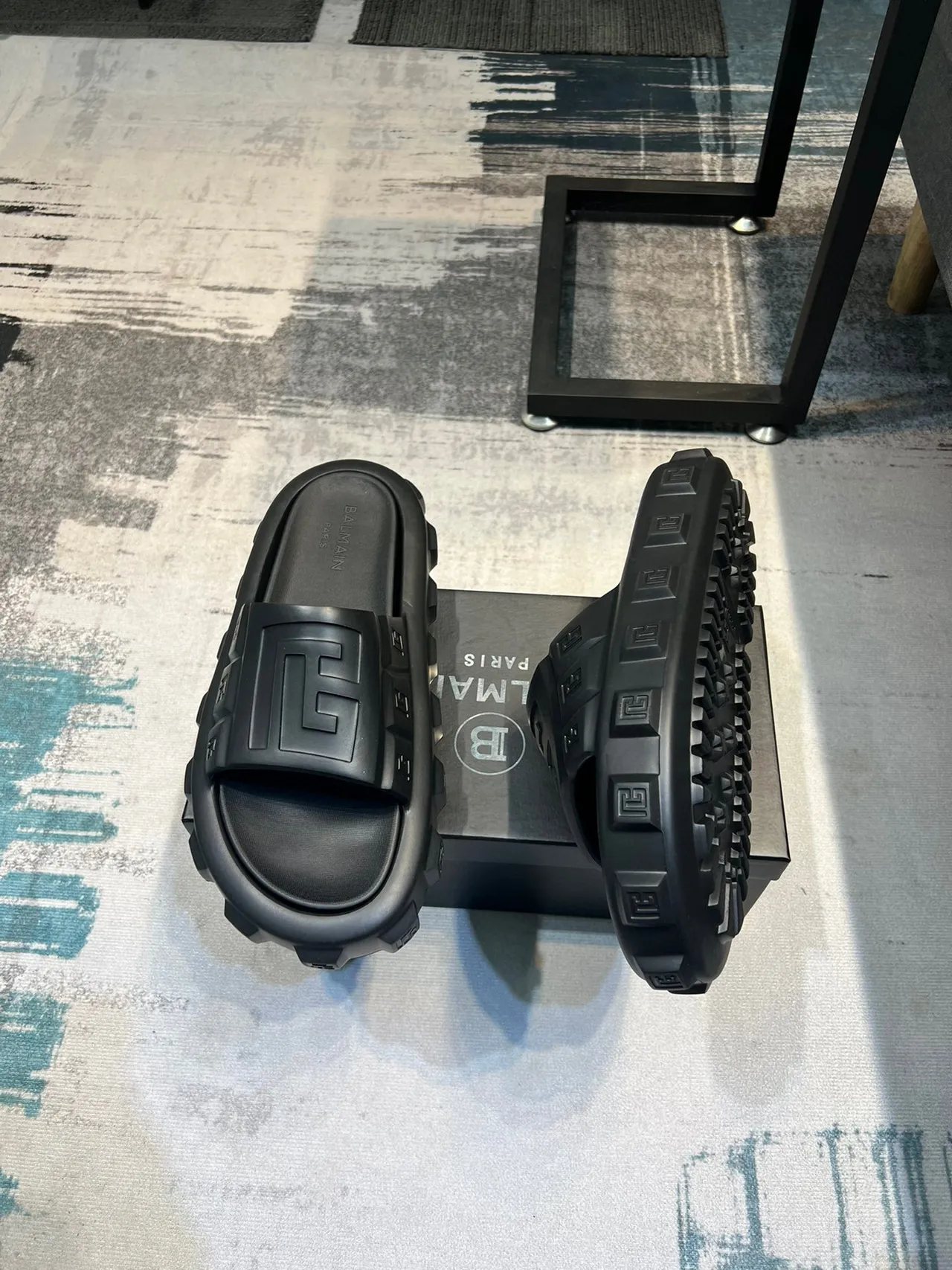 Balmain B-Bold Black Molded Monogram Slide Slipper 4