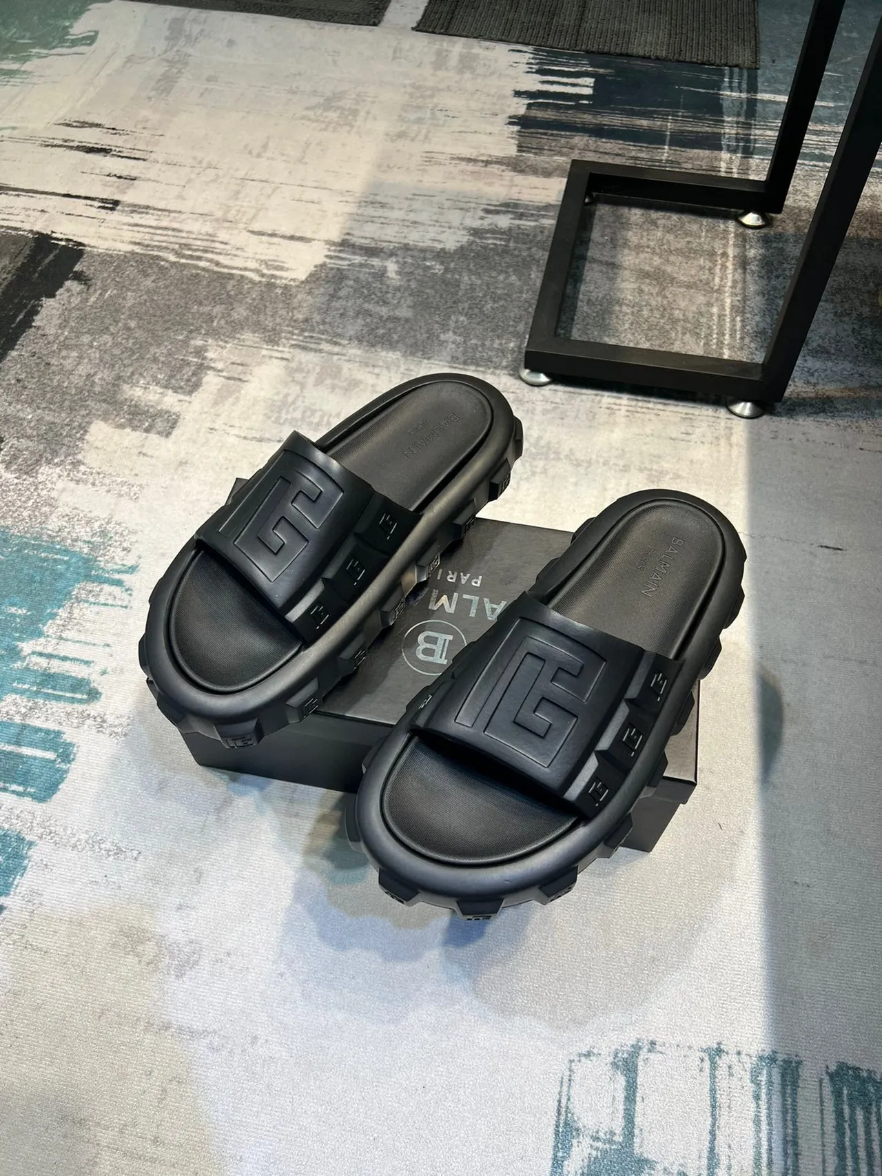 Balmain B-Bold Black Molded Monogram Slide Slipper 6